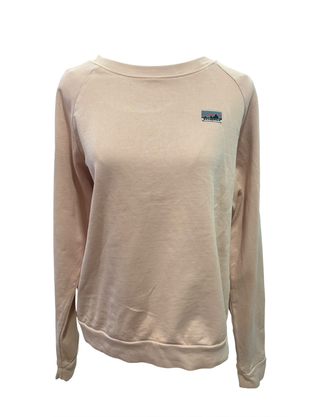 Soft pastel peach Patagonia organic cotton sweatshirt with logo patch – large